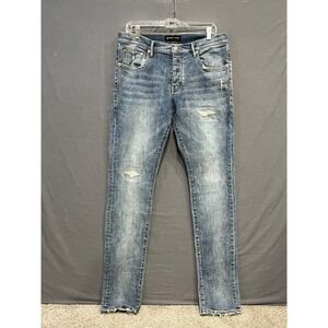 Purple Brand P001 Skinny Jeans Mens 33x33 Blue Light Wash Distressed Low Rise